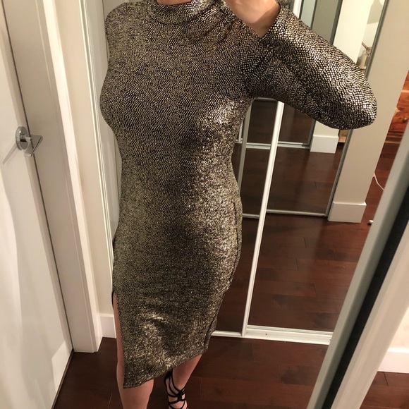 TopShop gold and black fitted midi dress - Picture 4 of 8